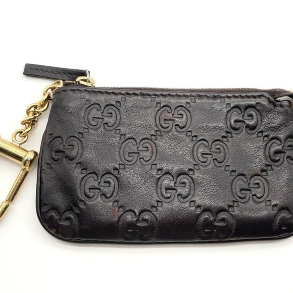 Gucci Dark Leather Wristlet with Gold Chain - Picture 2 of 14